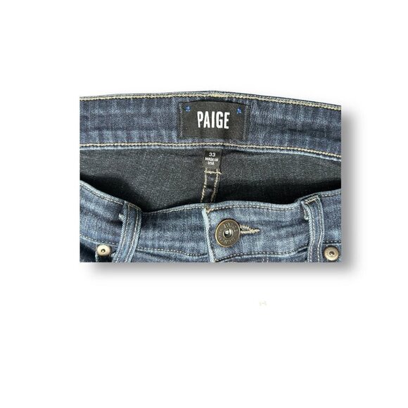 Paige Federal Men’s 33x26.5 Slim Straight Jeans Cellar Blue Denim521 Hemmed USA - Picture 12 of 16